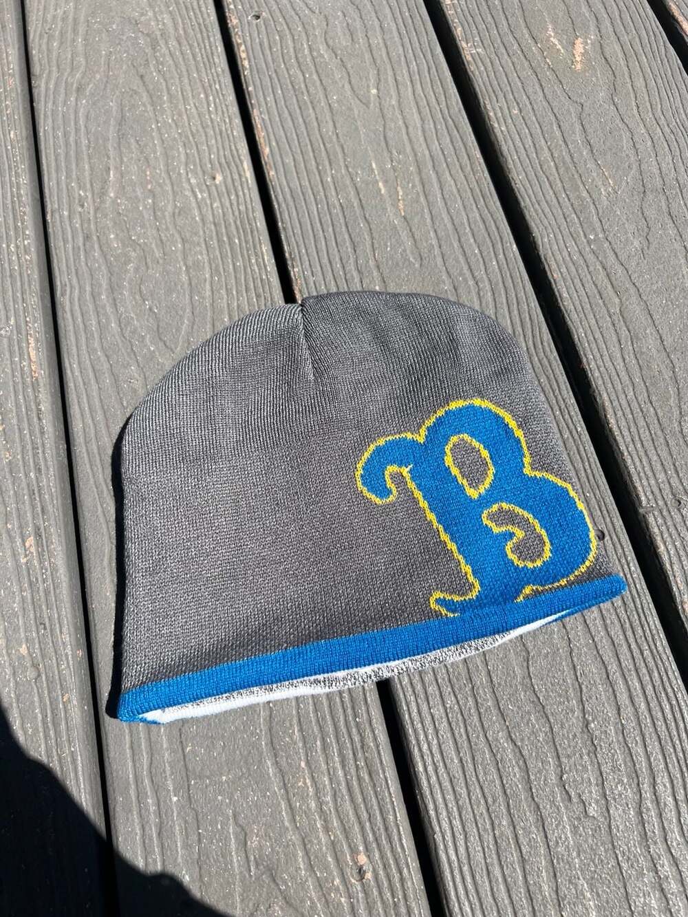 UCLA Bruins Reversible Striped Knit Beanie Hat with Block B Logo